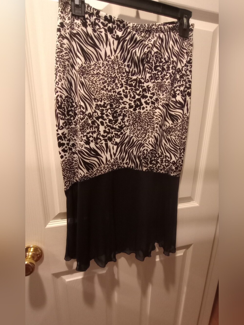 Black & White Animal Print Midi Skirt Sheer